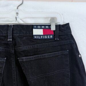 Vintage Tommy Hilfiger Jeans Mens 34x32 (32x31) Black Flag Patch Logo Baggy 90s